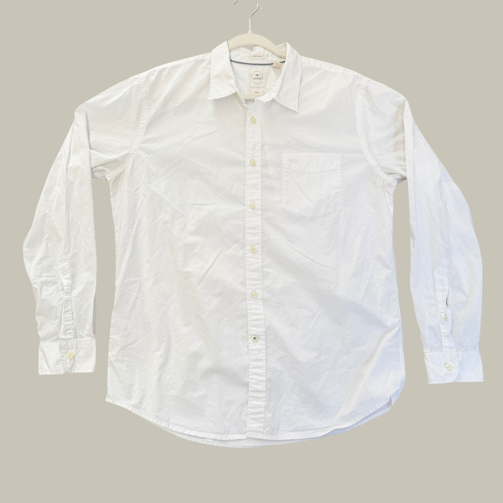 Dockers Premium Edition Mens Large White Poplin Slim Fit Button Down Shirt
